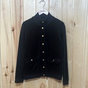 Lauren Ralph Lauren Black‎ Velvet Track Sweater Size XL